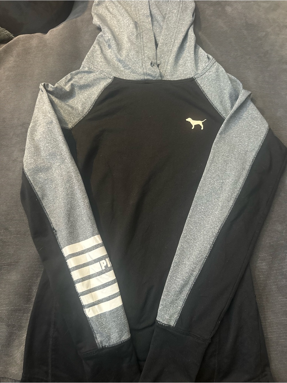 PINK Victoria's Secret Black and Heather Gray Hooded Performance Pullover
